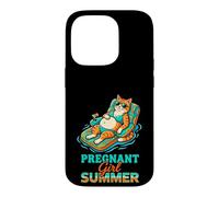Pregnant Girl Summer Cat Pool Float Graphic Case for iPhone 14 Pro