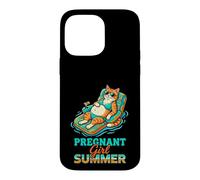 Pregnant Girl Summer Cat Pool Float Graphic Case for iPhone 14 Pro Max