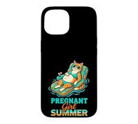 Pregnant Girl Summer Cat Pool Float Graphic Case for iPhone 15