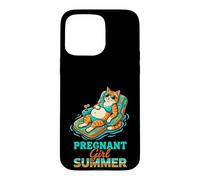 Pregnant Girl Summer Cat Pool Float Graphic Case for iPhone 15 Pro Max