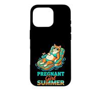 Pregnant Girl Summer Cat Pool Float Graphic Case for iPhone 16 Pro