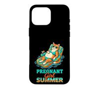 Pregnant Girl Summer Cat Pool Float Graphic Case for iPhone 16 Pro Max