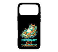 Pregnant Girl Summer Cat Pool Float Graphic Case for iPhone 17 Pro Max