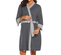 Pregnant Robes Women Fashion Striped Print Robes Casual 3/4 Sleeve Maternity and Postpartum Clothing Ladies Breast-Feeding Clothes Homewear Bath Robes Nursing Clothes Black