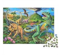 Prehistoric Dinosaur Park 1000 Pieces Jigsaw Puzzle Colorful Dinosaur Art Difficult Impossible Puzzle Recycled Cardboard for Advanced Puzzlers Gift for Seniors 70x50cm/1000pcs