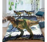 Prehistoric Earth Jurassic Dinosaur Park Children's Bedding Set 3-piece,duvet cover double Tyrannosaurus Pterosaur Plesiosaur Forest Activity Silhouette, dinosaur duvet cover