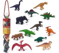 MOJO - Mini Dinosaur figure Mini Worlds Tube Playset 12pc T-Rex, Brachiosaurus, Spinosaurus, Mammoth, Tricerotops, Smilodon, Stegosaurus, Parasauralophus, Ankylosaurus | Dinosaurs Collection