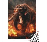 Prehistoric Mammoth 1000 Piece Jigsaw Puzzle Paper for Adults Ancient Animal Fire Scene Relaxing Focus Home Decor Gift 52x38cm/1000pcs