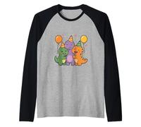 Prehistoric Pal Party. Cute Kawaii Dino Friends Raglan Baseball Tee