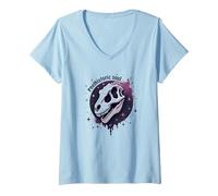 Prehistoric Soul Dinosaur Fossil Art for Paleontology Fans V-Neck T-Shirt, Women, Baby Blue, M