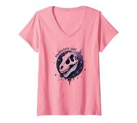 Prehistoric Soul Dinosaur Fossil Art for Paleontology Fans V-Neck T-Shirt, Women, Pink, S