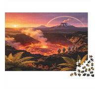 Prehistoric Volcano Landscape 1000 Piece Jigsaw Puzzle Paper for Adults Prehistoric Jungle Sunset Scene Puzzle Game for Family Relax Decor Gift 38x26cm/1000pcs