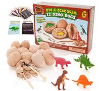 Prehistoric World Dinosaur Toy - Dinosaurs Egg Dig Kit - Dino Egg Excavation Kits For Kids - Includes 12 Eggs & Figures Plus 12 BONUS Educational Cards - Dinosaur Toys For Boys Age 3 4 5