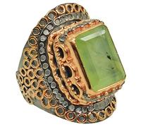 Prehnite Rectangle Faceted Green Gemstone Ring 925 Sterling Silver Black Rhodium Rose Gold Plated Bezel Set Statement Cocktail Jewelry for Women Q1/2,58(18.5)