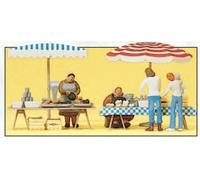 PREISER 10052 HO Scale At The Market: Two Stands With Umbrellas And Accessories