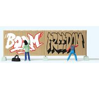 Preiser 10334 HO/OO Gauge Graffiti Artists (2) & Wall Figure Set
