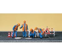 Preiser 10445 Sewermen with Barriers & Manhole Cover HO Gauge