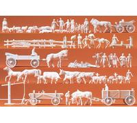 Preiser Model Figures 16327 - Rural Groups & Wagons - 60 Unpainted Figures - OO/HO Gauge