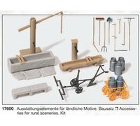 PREISER 17600 HO Scale Rural Accessories For Village (Two Fountains And Tools)