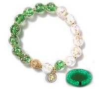PREJOY Luminous Crystal Beads Bracelet for Men Women, Religious Christian Cross Stretch Beaded Bracelet Firefly Glowing in the Dark Healing Anxiety Bracelets, M, Stainless Steel, no gemstone