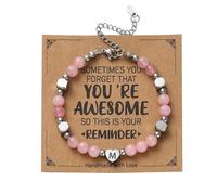 PREJOY Tiny Bead Bracelets for Women, Trendy Inspirational Beaded Bracelet Gifts with Initial Letter A-Z for Her,Mom Wife Friends Sisters on Valentine's Birthday Christmas Easter, M, Stone, no