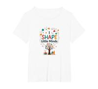 PreK Teacher I Shape Little Minds Inspirational Gift T-Shirt, Women's Plus, White, 2X