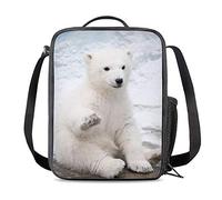 PrelerDIY Baby Polar Bear Lunch Box Food Bag Picnic Pouch Insulated Lunch Bag for Teenage Boys Girls School Beach