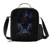 PrelerDIY Black Panther Lunch Box - Insulated Lunch Bag for Kids with Side Pocket & Shoulder Strap Snack Bags, Perfect for School/Camping/Hiking/Picnic/Beach/Travel