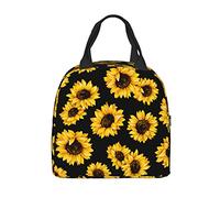 PrelerDIY Black Sunflower Lunch Box Insulated Meal Bag Lunch Bag Reusable Snack Bag Food Container For Boys Girls Men Women School Work Travel Picnic