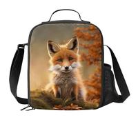 PrelerDIY Cute Baby Fox Lunch Bag Tote Lunch Box Food Bag with Zipper & Side Pocket & Shoulder Strap