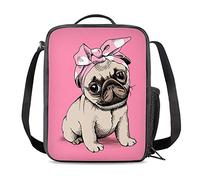 PrelerDIY Cute Pink Pug Lunch Bag Carrying Tote Insulated School Picnic Lunchbox Reusable Snack Bag for Women