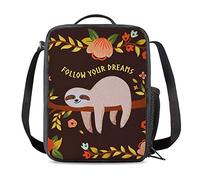 PrelerDIY Sloth Lunch Box Insulated Meal Bag Lunch Bag Food Container for Boys Girls School Picnic (Follow Your Dreams)