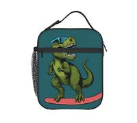 PrelerDIY Surfing Dinosaur Lunch Box - Insulated Lunch Bags for Women/Men/Girls/Boys Detachable Handle Lunchbox Meal Tote Bag
