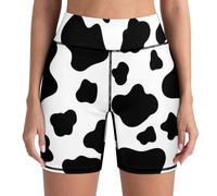 PrelerDIY Women's High Waist Bike Shorts for Workout Sports Athletic Running Hiking Biker Yoga Gym, Lovely White Cow Print, XL
