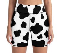 PrelerDIY Women's High Waist Bike Shorts for Workout Sports Athletic Running Hiking Biker Yoga Gym, Lovely White Cow Print, XL