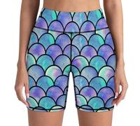 PrelerDIY Women's High Waist Bike Shorts for Workout Sports Athletic Running Hiking Biker Yoga Gym, Rainbow Mermaid Scale, L