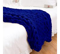 PRELGOSP Chunky Knit Blanket, Handmade Giant Knitted Blanket, Soft Thick Warm Knit Blanket Throw for Bed Chair Couch Sofa, Yoga Mat Rug Home Decor Gift, Machine Washable,navy blue,60x80cm