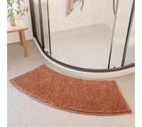 PRELGOSP Curved Bath Mat, Corner Shower Mats Microfiber and Soft, Absorbent Bathroom Anti Slip Mat,Brown