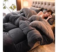PRELGOSP Warm Cashmere Quilt, Winter Lambs Wool Blanket, Fluffy Wool Filled Duvet Pretty Warm On Cold Nights,dark grey,220x240cm/5kg