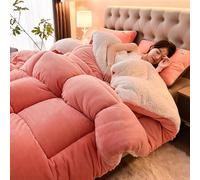 PRELGOSP Warm Cashmere Quilt, Winter Lambs Wool Blanket, Fluffy Wool Filled Duvet Pretty Warm On Cold Nights,pink,220x240cm/5kg