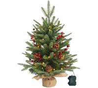 Prelighted Mini Christmas Tree 2 ft with 50 LED Light, 80 Tips Mini Fir Artificial Small Xmas Tree with Timer 24 inch Tabletop Tree Christmas Decoration for Bedroom Fireplace Mantel