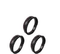 Preliminary Calming Anxiety Bracelet, Stress Relief Natural Volcanic Stone Bracelet, Multi-layer Leather Braided Beads Bracelet for Men, With Stainless Steel Buckle (3pcs)