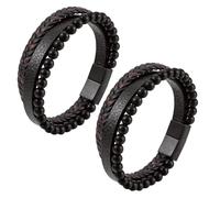 Preliminary Calming Bracelet for Men, Volcanic Stone Natural Agate Stone Braided Leather Beaded Bracelet - Meditation Anti Anxiety Stress Relief Jewelry, 8.26 Inch, PU+alloy, no gemstone