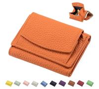 Preliminaryt 2024 New Genuine Leather RFID Blocking Card Holder Organizer Pocket Mini Wallet, Unisex Anti-Credit Card Fraud Folding Mini Wallet (Orange,One Size)