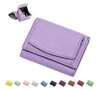 Preliminaryt 2024 New Genuine Leather RFID Blocking Card Holder Organizer Pocket Mini Wallet, Unisex Anti-Credit Card Fraud Folding Mini Wallet (Purple,One Size)