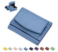 Preliminaryt 2024 New Genuine Leather RFID Blocking Card Holder Organizer Pocket Mini Wallet, Unisex Anti-Credit Card Fraud Folding Mini Wallet (Blue,One Size)