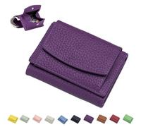 Preliminaryt 2024 New Genuine Leather RFID Blocking Card Holder Organizer Pocket Mini Wallet, Unisex Anti-Credit Card Fraud Folding Mini Wallet (Dark Purple,One Size)