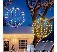Prelit 176 LED 13” Outdoor Christmas Light Balls, Solar Hanging Lighted Sphere Lights, Rechargeable Waterproof, Globe Light Ball for Outside Indoor Tree Eave Garden Decorations - 2pack