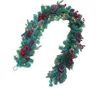 Prelit Battery Operated Christmas Garland 2M Decorated with Red Berries, Pine Cones, Mixes Pine Tips - Fireplace Door Room Wall Home Hanging Xmas Decorations