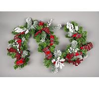 Prelit Battery Operated Christmas Garland 2M Decorated with Tartan Ribbons, Berries, Froste Tips - Fireplace Door Room Wall Home Hanging Xmas Decorations